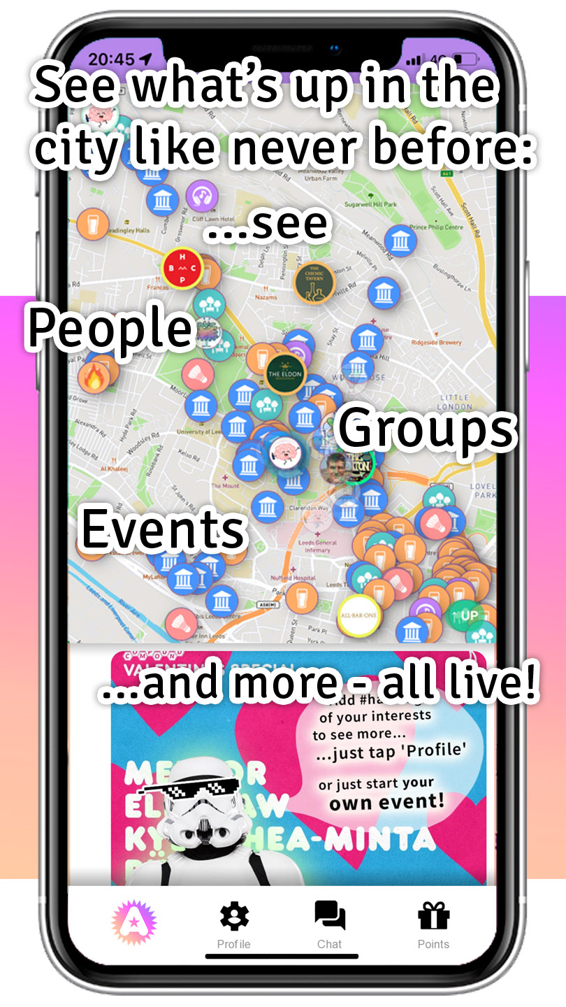 See what's up in the city like never before: People, Groups, Events and more - all live!