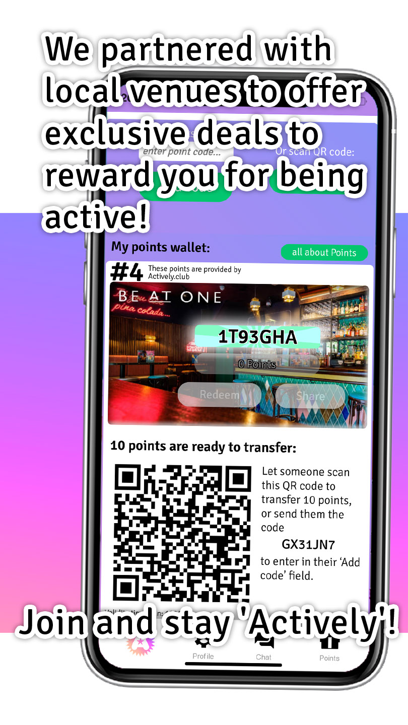 We partnered with local venues to offer exclusive deals to reward you for being active! Join ans stay actively